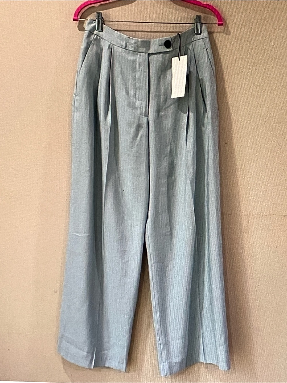 Zara Pale Blue Wide-Leg Pleated Trousers